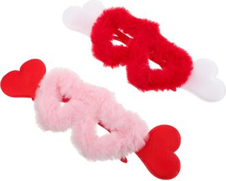 Generic 2pcs Heart-shaped Sunglasses for Women Soft Plush Velvet Frame Retro-inspired Cool Heart Eyewear Lightweight Shades for Party Costume Valentines Day C