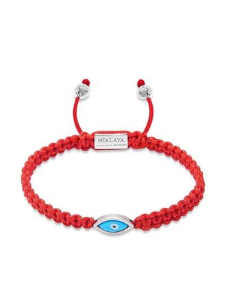 Nialaya Evil Eye string bracelet - men - Nylon/Sterling Silver/Turquoise - M - Red