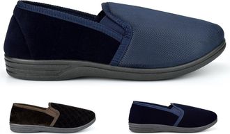 Generic Mens Carpet Slippers Size 6 Boys Slippers Size 13 Extra Large Slipper Mens Extra Large Slipper Slip On Sizes 6-14 Brown/Navy 11 UK