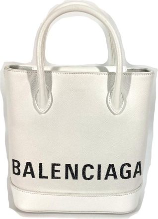 Balenciaga Black White Leather Handbag Shoulder Bag Tote Bag (Pre-Owned)