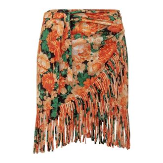 Pinko Short Skirts, female, Multicolor, Size: XS Floral Fringed Short Skirt