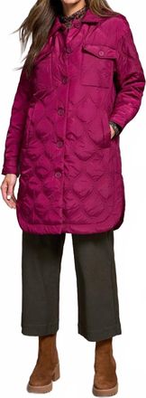 Tribal Long Quilted Button Up Jacket With Pockets In Plum Wine