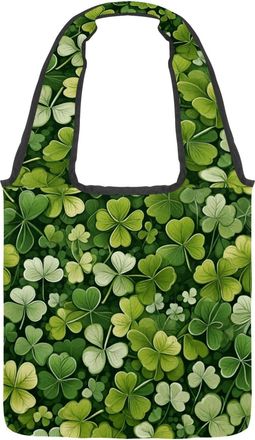 Generic Four Leaf Clover Reversible Canvas Shoulder Tote - Double-Sided Print, 12oz Cotton, 27cm Drop, Fold-Flat Bag for Travel, Shopping, Street Outings