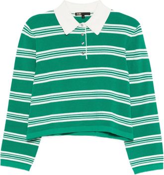 Maje striped long-sleeve polo top - women - Cotton/Polyamide/Silk/Spandex/Elastane - 2 - Green
