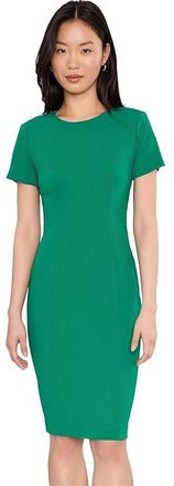 Calvin Klein Scuba Crepe Short Key Hole Short Sleeve Sheath Womens Dress Meadow : 14, Polyester/Spandex