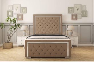 Sloomy Sofia Chrome Plush Bed Frame With 50 Upholstered Headboard in Taupe | Size: King