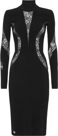 Philipp Plein Kleedjes, Dames, Zwart, S, Polyester, Lace Knit Midi Dress