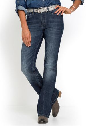 Bonprix Bootcut-Jeans BONPRIX, Damen, Gr. 48, N-Gr, blau (dunkelblau used), Denim/Jeans, Obermaterial: 82% Baumwolle, 17% Polyester, 1% Elasthan, unifarben, s