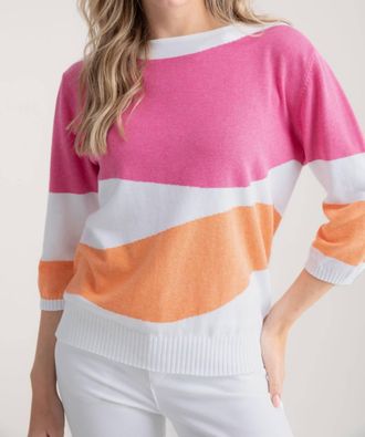 Marble Scotland Spring Sweater In White/barbie Pink/orange