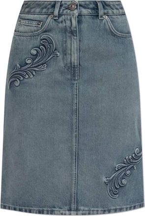 Versace Barocco A-Line Midi Denim Skirt, Brand Size 38 ( US Size 2 )