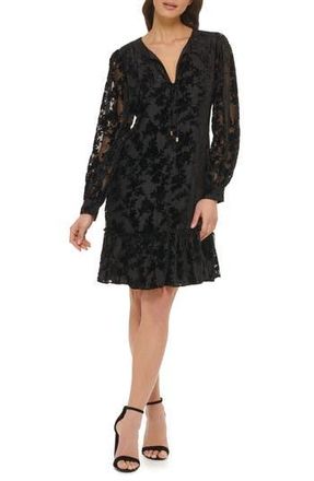 Kensie Velvet Burnout Long Sleeve Dress in Black at Nordstrom Rack, Size 0
