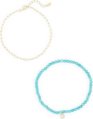 Argento Vivo Set of 2 Chain & Turquoise Beaded Stretch Bracelets in Gold at Nordstrom Rack