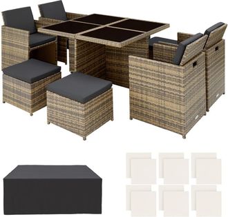 TecTake Conjunto de rat&aacute;n y aluminio 8 plazas polirat&aacute;n marr&oacute;n natural