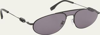 Fendi Mens Double-Bridge Metal Oval Sunglasses