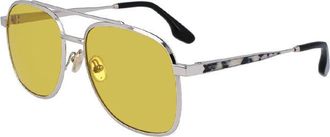 Victoria Beckham Sunglasses Square Full Rim, Silver Frame And Golden Brown Lens