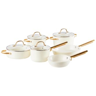 Beliani Beliani - Conjunto De 10 Piezas 3 Ollas 2 Sartenes Con Recubrimiento Cer&aacute;mico Antiadherente Aluminio Blanco Crema Elite Pro