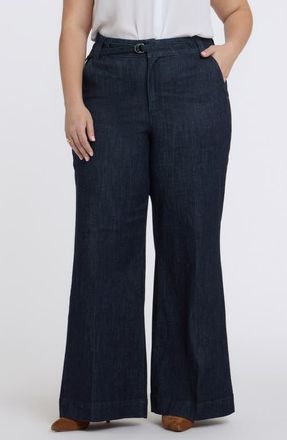 NYDJ Mia Belted High Waist Palazzo Flare Jeans in Rinse at Nordstrom, Size 20W