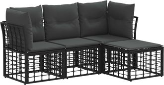 vidaXL Conjunto De Sof&aacute;s De Exterior Negro Poli&eacute;ster Vidaxl