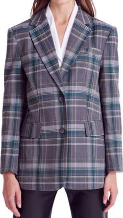 English Factory Plaid Two-Button Blazer in Grey/Green at Nordstrom Rack, Size X-Small