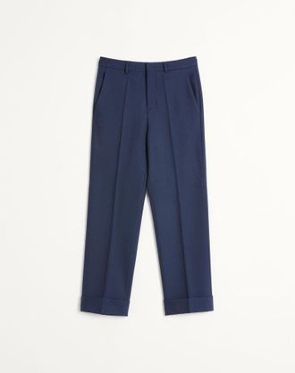 Valentino Pantalone In Gabardina Di Lana Con Risvolto Uomo BLU 44