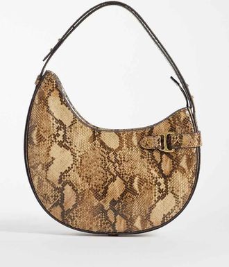 Ralph Lauren Tasha - Borsa curva in pelle di serpente marrone