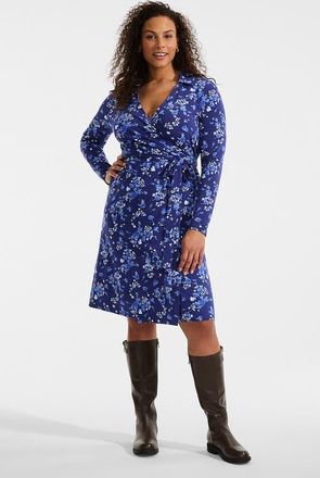 Lands End Cotton Modal Collared Wrap Dress in Deep Sea Navy Poetic Floral at Nordstrom, Size 1X
