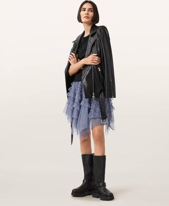 AllSaints Polyester Jayde Ruffled Tulle Mini Skirt, Size: 16