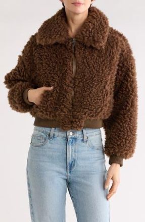 Blank NYC Faux Shearling Bomber Jacket in Hot Chocolate at Nordstrom Rack, Size X-Small