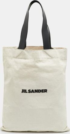 Jil Sander Beige/black Canvas And Leather Book Tote