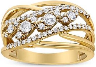 House of Brilliance 10K Yellow Gold 1/2 Cttw Diamond Split Shank Cocktail Ring at Nordstrom, Size 5