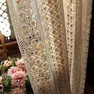 OEM Cortinas De Algod&oacute;n Y C&aacute;&ntilde;amo Estilo Americano, Cortinas De Voile De Ganchillo Calado Color Beige De 150x150 Cm (59x59 Pulgadas) Para Balc&oacute;n Y Dormitor