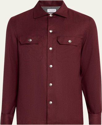 Brunello Cucinelli Mens Wool Snap-Front Overshirt