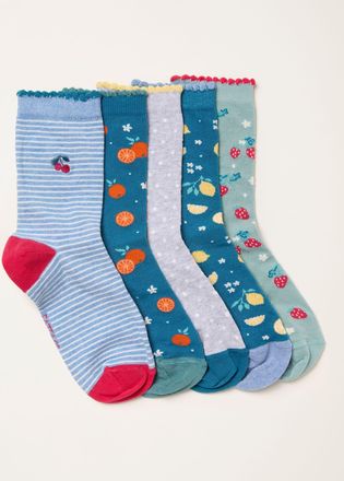 Fat Face FatFace Green Fruit 5 Pairs of Socks