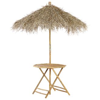 Beliani Beliani - Mesa De Jard&iacute;n De Madera De Bamb&uacute; Clara Natural 85 Cm Sombrilla Plegable Molise