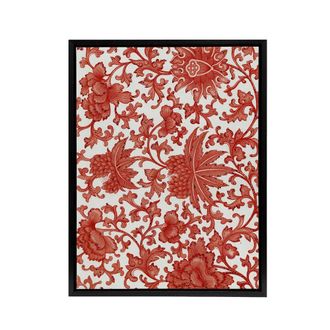 Artery8 Owen Jones Ornamental Flower Pattern in Red Framed Canvas Art Print | Size: W24 x H32