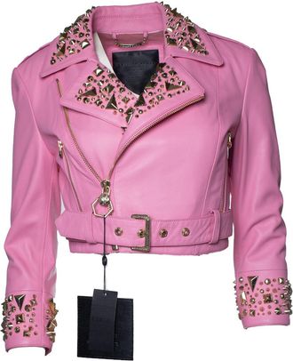 Philipp Plein Philipp Plein, Pink Disney cropped leather biker