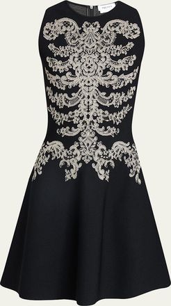 Alexander McQueen Sleeveless Lace Ribcage Jacquard Mini Dress