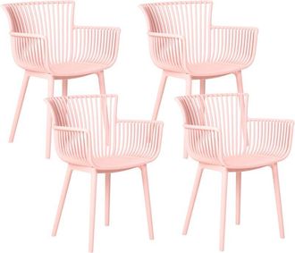 Beliani Conjunto De 4 Sillas De Comedor De Pl&aacute;stico Rosa Reposabrazos Pesaro