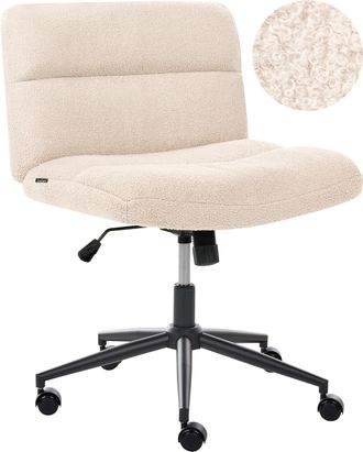 Beliani Silla De Escritorio Para Oficina En Casa Tapizada En Boucl&eacute; Sin Reposabrazos Asiento Neum&aacute;tico Base Giratoria Inclinable Beige Claro Catlin