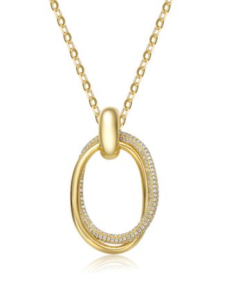 Rachel Glauber Rg 14k Gold Plated with Diamond Cubic Zirconia Double Entwined Oval Eternity Circle Pendant Necklace