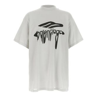 Balenciaga Tops, Dames, Wit, M, Katoen, 3B Liquified Oversized T-Shirt