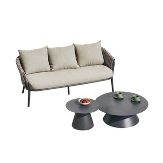 MondoViro Conjunto de sal&oacute;n exterior de aluminio con sof&aacute;, 2 mesas de centro y 2