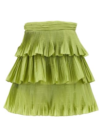 Valentino Garavani Pleated Taffeta Flounced Skirt - Lime Green