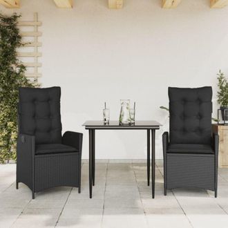 vidaXL Set Comedor De Jard&iacute;n 3 Pzas Con Cojines Rat&aacute;n Sint&eacute;tico Negro Vidaxl