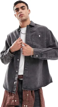 Jack & Jones oversized heavy denim overshirt in washed black