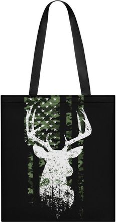 Generic USA Flag Deer Hunting Camouflage Tote Bag for Women Men Shoulder Bags Purses Pouch Handbags