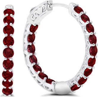 MAX + STONE 925 Sterling Silver 3mm Gemstone Inside Out Hoop Earrings