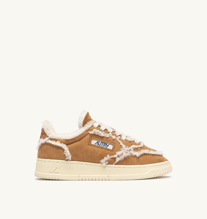 MEDALIST MUTTON SNEAKERS IN COGNAC SUEDE AND IVORY SHEARLING