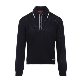 Gucci Tops, Heren, Blauw, S, Wol, Blauw T-shirt Polo Stijl Aw 25