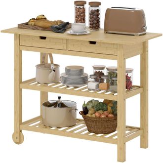 HOMCOM Carrello Cucina con 2 Cassetti, 2 Ripiani e 2 Ruote in Bamb&ugrave; 100x43x75cm
